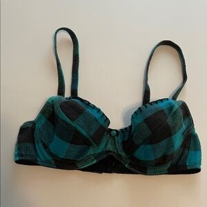 Vintage 90s Eileen West 34B teal buffalo flannel bra